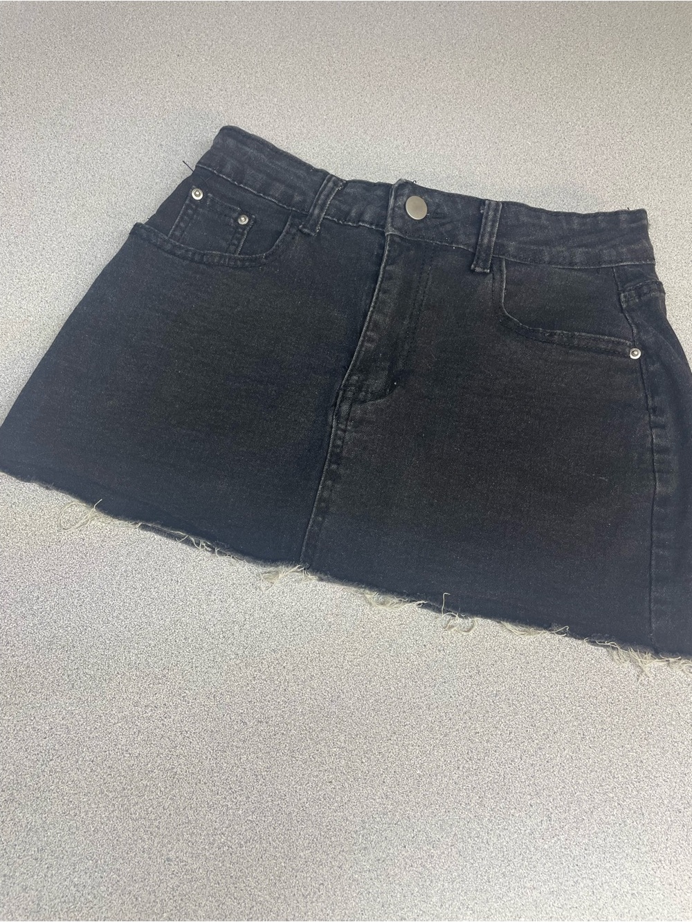 Classic Black Denim Mini Skirt with Frayed Hem
